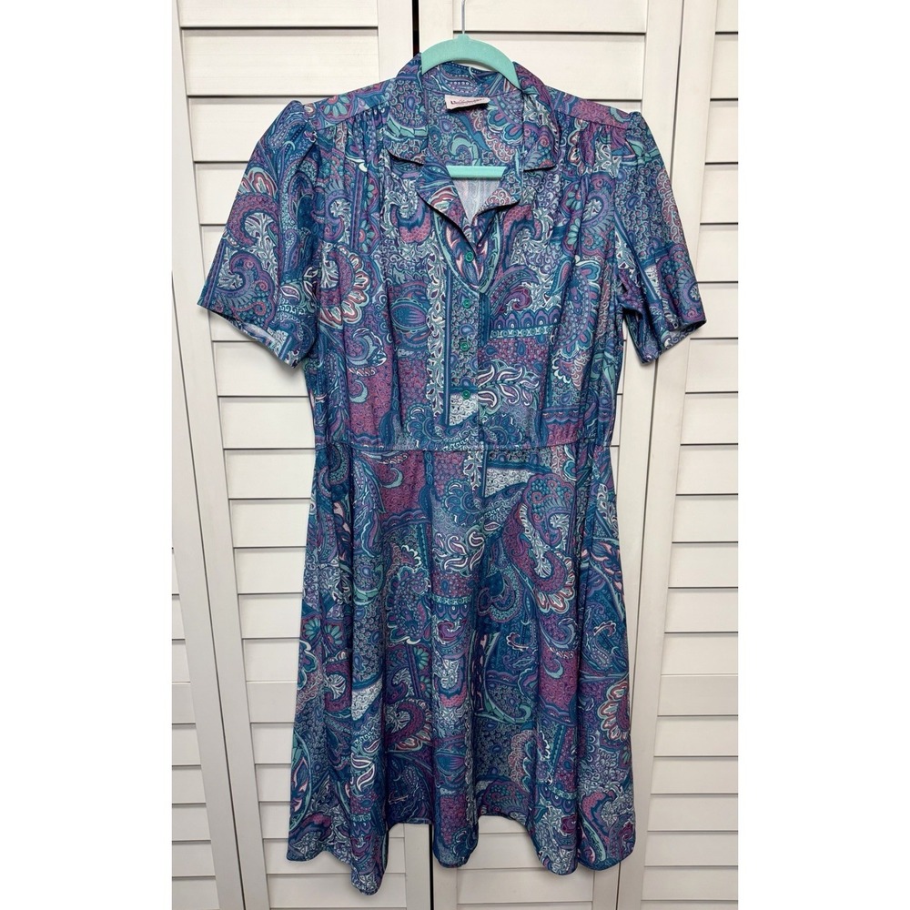 California Looks Vintage Paisley A-Line Dress Boho Retro Women's Size XL